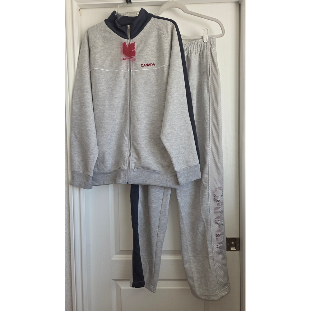 Canada Weather Gear Tracksuit Set Zip Jacket Pants Athletic Grey Maple Leaf Sz M